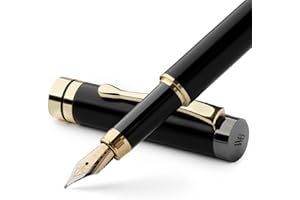 Wordsworth & Black Ensemble de stylo plume Bois de bambou -Plume moyenne, Coffret cadeau; Comprend 6 cartouches d'encre, Convertisseur de recharge d'encre, Lisse l'écriture [Bois noir]