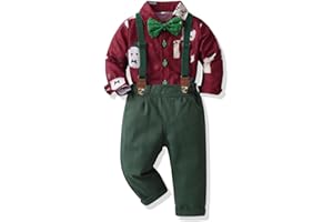 Yoolhamy Vestito natalizio per bambini e ragazzi, vestito da gentiluomo per bambini, camicia con bretelle, pantaloni, papillon, per 9 - 6 anni