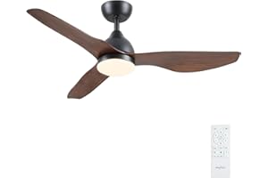 Newday 116cm Ventilateur de Plafond Noir et Bois avec Lumiere et Télécommande Silencieux, Dimmable Ampoule, 3 Pales Réversible, Mode de Sommeil, 6 Vitesse, Fonction Mémoire pour Chambre Salon Terrasse