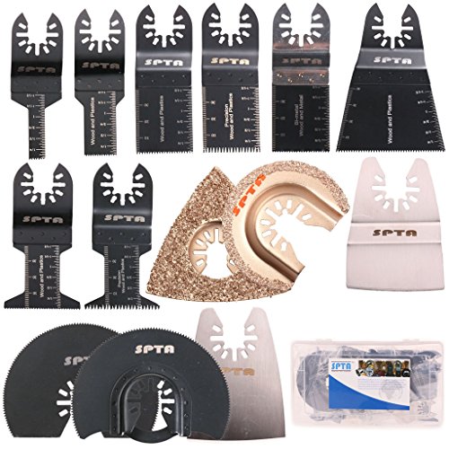 SPTA 14tlg Sägeblätter Sägeblattsortiment Multifunktionswerkzeug Multitool Zubehor für Fein Multimaster und Bosch Black und Decker Genesis Bosch Dremel Ridgid Ryobi Makita Milwaukee Dewalt Chicago Stainley Skil Haussmann Craftsman Multitool