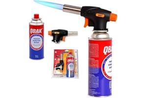 DISPAU Pack Cabezal de Soplete + Cartucho de Gas 227g Soplete de Cocina Profesional con Llama Ajustable, para Flambeado, postres