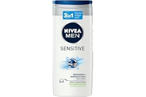 NIVEA MEN Sensitive Shower Gel (250ml), PH Skin-Friendly Caring Shower for Sensitive Skin, Men Shower Gel with Bamboo Extract
