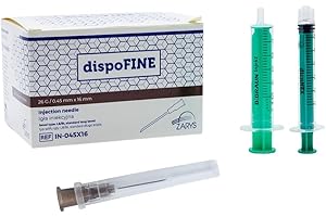 WELLNESS & CARE 100uds desechables de diferentes tamaños: 16G/ 21G/ 23G/ 26G/ 30G y 2 jeringuillas de 3 - 5ml. Embalaje individual y estirilizado. Adecuadas para rellenar líquidos e industria. (26G)