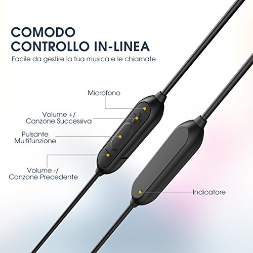 Auricolari Bluetooth 4.1 Mpow D2, Auricolari Sportivi Bluetooth Rivestimento Nano Impermeabile IPX7 con Microfono e Custodia da Trasporto per iPhone 7, 7 Plus, 6s, 6s Plus, 6, 6 Plus, Samsung, Huawei, Sony ed Altri Smartphone