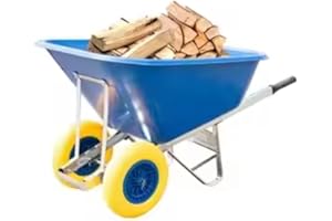 WILCOX EQUIMED Equimed Garden Wheelbarrow - Extra Large Trolley with 200L Plastic Bucket, Puncture-Proof PU Wheels, Galvanised Frame (Blue/Yellow)