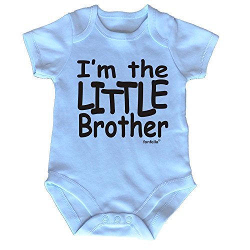 Fonfella Baby I'M THE LITTLE BROTHER DESIGN Babygrow (3-6 Months SHORT SLEEVE - Blue)