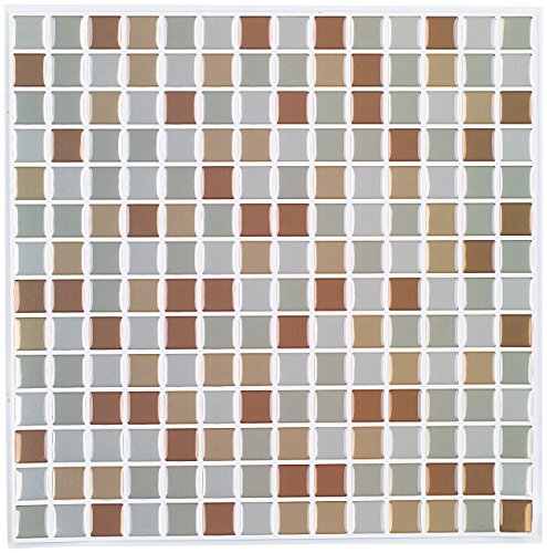 infactory Selbstklebende 3D-Mosaik-Fliesenaufkleber „Bronze“ 26 x 26 cm, 3er-Set - 3