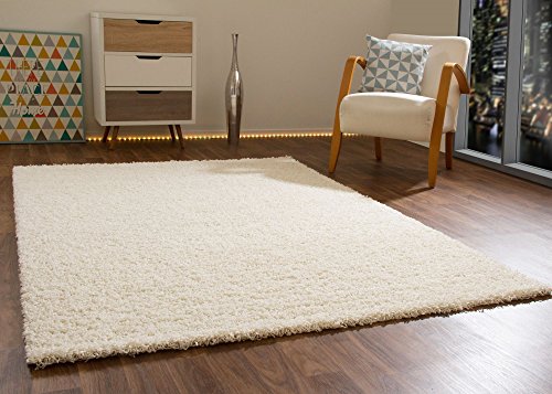 Shaggy Hochflor Teppich Happy Langflor Teppich in Creme / Beige mit Öko-Tex Siegel, Größe: 160x230 cm