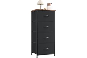 ‎SOMDOT Somdot Kommode mit 4 Schubladen aus Stoff, Sideboard mit Holzplatte, Schrank für Wohnzimmer Kinderzimmer Flur, Komodenschrank, Küchenschrank, Schlafzimmerschrank, Rustikales Braun