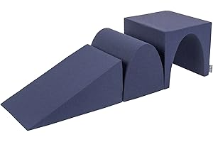 KiddyMoon Aire De Jeux en Mousse Pente L/Colline/Tunnel, Bleu Foncé,Multi-Taille