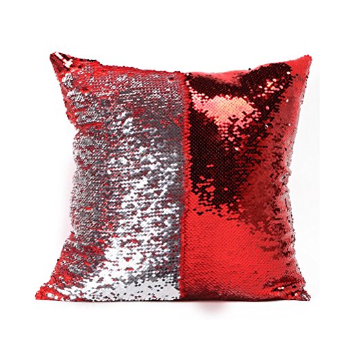 NUOLUX DIY-Two Tone Glitzer Pailletten Wurfkissen Fällen und Abdeckungen Farbwechsel Skala Euro dekorative Hause Kissen Sofa Kissenbezug (rot) - 2