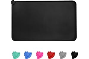 MOACC Tapis Gamelle Chien, Tapis d’Alimentation pour Chat en Silicone aux Normes FDA, Imperméable et Antidérapant, Noir, 47 X 30 cm