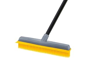 KEFANTA Rubber Floor Brushes, Artificial Grass Cleaner Brush with 150 CM Long Handle,Indoor Broom with Squeegee Edge for Carpet Pet Hair Sweeping,Push Broom for Hardwood Vinyl Yard outdoor Floor Cleaning