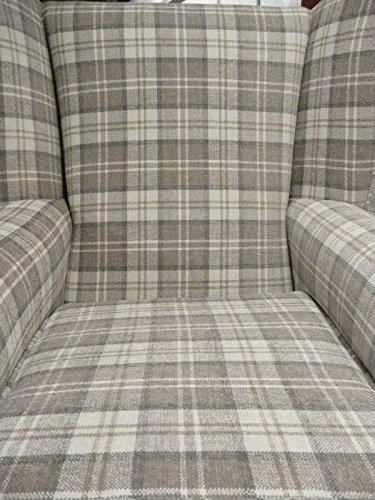 Latte Tartan Fabric Queen Anne With a Deep Base design And A Matching Footstool...wing back fireside high back chair. Ideal bedroom or living room furniture