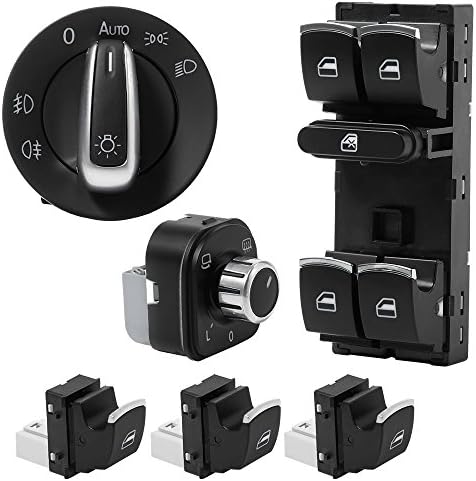 Efikeco 6pcs Chrome Car Window Control Kit, Headlight Mirror Switch Control Button