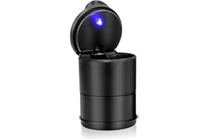 Chingde Aschenbecher Auto, Aschenbecher mit Deckel, Automatisches LED-Licht, Flammhemmend, Versiegelt, Abnehmbar, Hochtemperaturbeständig, Großem Fassungsvermögen (1 Stück)