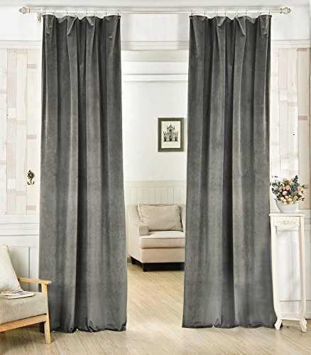 WOLTU® #491 Gardinen Vorhänge blickdicht mit Kräuselband , ULTRA schwere beflockte Thermogardine Verdunkelungsgardine , Plüschvorhang Verdunkelungsvorhang , 135x245 cm , Dunkelgrau