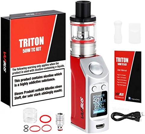 E Cigarette 50W Vape Starter Kit, VAPBUS Vape Box Mod, Ecig Top fill 0.5ohm Sub Ohm Atomizer Tank 2ml, E cig TC (Temperature Control)/ VW functions Big OLED Screen Vape Pen No E Liquid, No Nicotine (White)