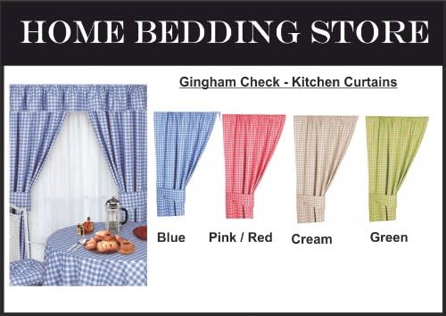 Kitchen Curtains Gingham Check Cream 46"x48" 100% Cotton with Free Tiebacks
