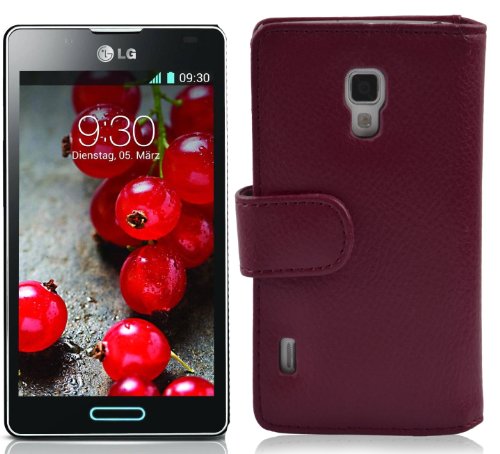 Cadorabo - Funda LG Optimus P710 L7II Book Style de Cuero Sint  tico en Dise  o Libro - Etui Case Cover Carcasa Caja Protecci  n con Tarjetero en BURDEOS-VIOLETA