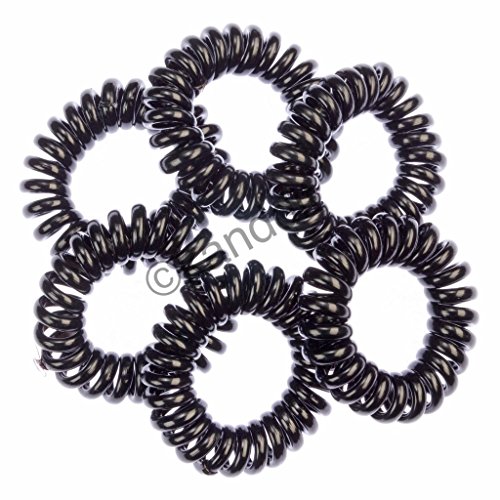 10 Kanddit Spiral Random Colours Girls Ponytail Stretchy Elastic Bobbles Band (Black)