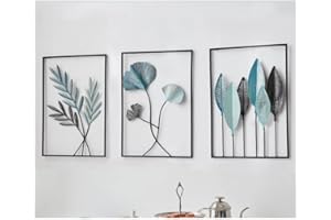 Zinueen 3 pezzi decorazione da parete in metallo, nero, minimalista, foglia, decorazione per la casa, il soggiorno, la camera da letto (Nero)