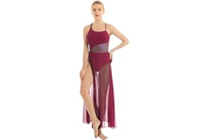 iEFiEL Donna Abiti da Ballo Latino Chiffon Vestito da Ginnastica Ritmica Costume di Danza Body Performance Dancewear