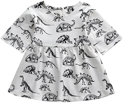 Hukz Girls Dresses,Summer Short Sleeves Cotton Clothes Cartoon Dinosaur Print Sun Casual Princess Dress for Toddler Infant Baby 3M-48M (100)