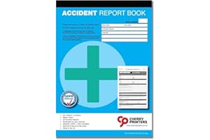 Cherry Printers GDPR Compliant Accident Report Book A5 | 50 Accident Forms | RIDDOR + HSE Compliant | Perforated for Easy Removal | 80gsm Paper | Stitched at Head | Made in UK | **2 Pack**