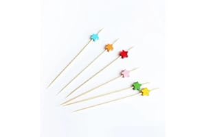 YYGMSS 100 Palillos de Cóctel Bambú de 12 cm con Decoraciones, Palillos de Frutas para Tartas Suministros para Bodas, Pinchos de Cóctel, Pinchos Bonitos (star shape)