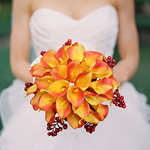 MIHOUNION 12 Stücke Calla Kunstblume Deko Künstliche Blumen Kunstpflanze Blumenstrauß für Zuhause Balkon Tisch Hochzeits Bouquet Dekoration oder zum Vatertag Mutterstag geschenk – Orange - 2
