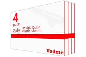 Uadme Feuille Plastique ABS, 30x20cm 1,3mm, 4 Plaques pour Gravure Laser, Plaque Gravée Personnalisée, pour Bureau à Domicile (Rouge sur Blanc)