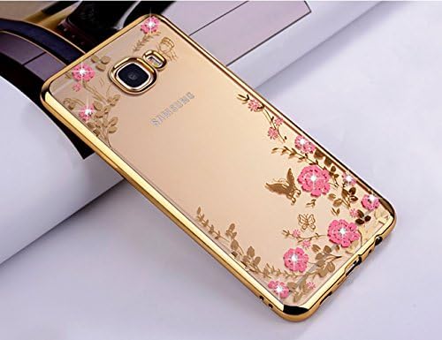 TPU Case for Samsung Galaxy Note 8, Case Silicone Soft Elegant Cover for Galaxy Note 8, ZCRO Flowers Butterfly Pattern Transparent Silicone Gel TPU for Samsung Galaxy Note 8, Electroplating Bumper Frame Bling Crystal Glitter Sparkle Rhinestone Diamonds Design Flexible Luxury Fashion Ultra Thin Durable Clear Rubber Silicone Back Cover for Samsung Galaxy Note 8 (Gold and Pink)