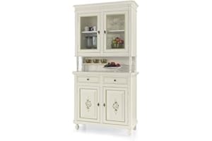 Mar.c.a. Design - Vitrina de salón elegante de madera de álamo Shabby Chic, cristal de color blanco decorado, con 2 puertas - Mueble de salón, arte pobre fabricado en Italia - Mis. 104 x 43 x 218 cm