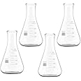 Hemobllo 4pcs Boiling Flask Flat Bottom Narrow Mouth Erlenmeyer Flasks Borosilicate Glass Laboratory Flasks Equipment for Chemistry Laboratory Supplies 500ml