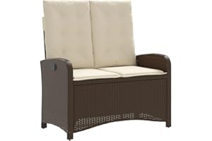vidaXL Gartenbank Verstellbar mit Kissen, Bank mit abnehmbarem waschbarem Bezug, Sitzbank mit Stahlrahmen, Terrassenbank Gartenmöbel, Braun Poly Rattan