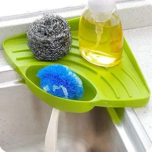 Inditradition Multipurpose Plastic Kitchen Sink Organizer Corner Tray (Large, Green)