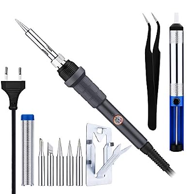 VicTsing Fer à Souder Électrique HOMASY Kit de Soudage Réglable de Haute Précision 60W Mini Outils Électroniques pour Pyrogravure avec 5 Pannes Différents, Pompe à Dessouder, Support, Brucelles Anti-statiques et Fil de Soudure