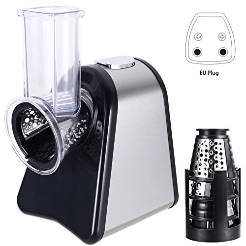 Meykey Rallador Eléctrico Multifunción 4 en 1,Rallador cocina, Cortador de Verdura Eléctrico 150W, Plateado