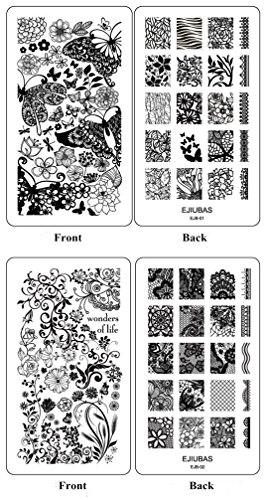 Ejiubas Wonders of Life Style Stamping Plate Double-sided Design Nail Art Image Plate Nail Stamp Collection - Pack of 2