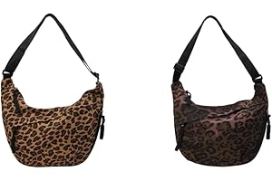 ARVALOLET Halbmond-Umhängetasche für Damen, Leopardenmuster, mehrere Taschen, Leinwand, tägliche Messenger-Tasche