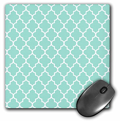 3dRose mp_120256_1 8 x 8-Inch Mint Quatrefoil Pattern - Light Teal Turquoise Moroccan Tiles - Pastel Aqua Blue Clover Lattice Mouse Pad