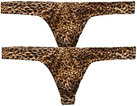 Men's G-Strings Thongs Underwear Sexy Leopard Print Briefs Pack of 3