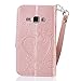 Galaxy J1 2016 Case,Galaxy J1 2016 Wallet Case,Leeook Retro Elegant Pretty Creative Rose Gold Embossing Love Heart Butterfly Flower Flip PU Leather Fold Wallet Pouch Case with Strap Stand Credit Card ID Cash Holders Book Style Stand Function Magnetic Closure Case Cover for Samsung Galaxy J1 2016 + 1x Black Stylus