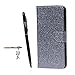 Produktbild Samsung Galaxy A7 ( 2017 ) Hülle, Samsung Galaxy A7 ( 2017 ) Schutzhülle, Alfort 3 in 1 Lederhülle Bling Glitter Fashion Design Premium PU Leder Hohe Qualität Tasche Case Cover Kasten Abdeckung Wallet für Samsung Galaxy A7 ( 2017 ) 5.7" Smartphone Funktion Standfunktion Unterstützte Telefone und Magnetverschluss ( Grau ) + Alfort Schwarz Stylus Pen + Netter Staub Stecker