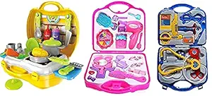 Neel Combo of Beauty Set, Kitchen Set and Doctor set for Kids Pretend Play Non Toxic 14 Pcs Doctor Set, 26 Pcs Kitchen and 16 Pieces Makeup Kit Set For Baby Girl Boys Kids Indoor Game Best Gift For Birthday Festivals etc.