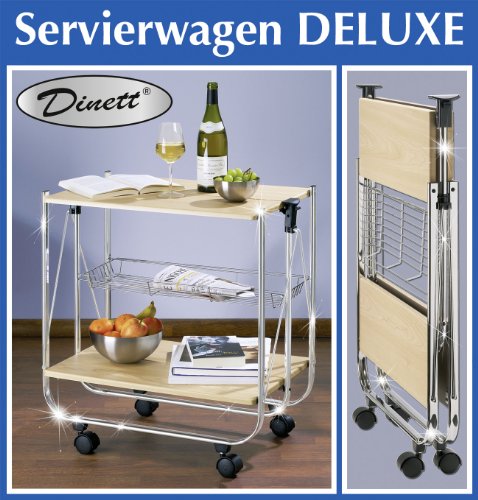 WENKO 713001500 Servierwagen Dinett Deluxe Ahorn – zusammenklappbar, Ablagekorb, MDF, 68 x 70 x 40.6 cm, Beige - 2