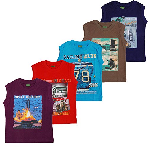 Tirupur Fashion Boys Sleeveless Cotton T-Shirt (Pack Of 5)Multicolor_2-3Years RS.799 (58.00% Off) - Amazon