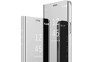 COTDINFOR iPhone 11 Custodia Placcatura Specchio Clear View Standing Cover Slim Mirror Flip Portafoglio Antiurto Case con Funzione Stand per iPhone 11 6.1 inch Mirror PU Silver MX.