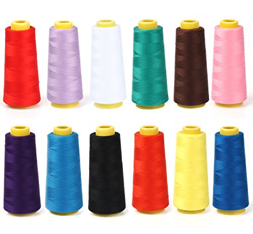 12tlg. Overlockgarn Nähgarn 18000M 40/2 mehrfarbige Overlock ilauke Nähen Garn je Kone 1500 Meter (1640 Yard) 100% Polyester